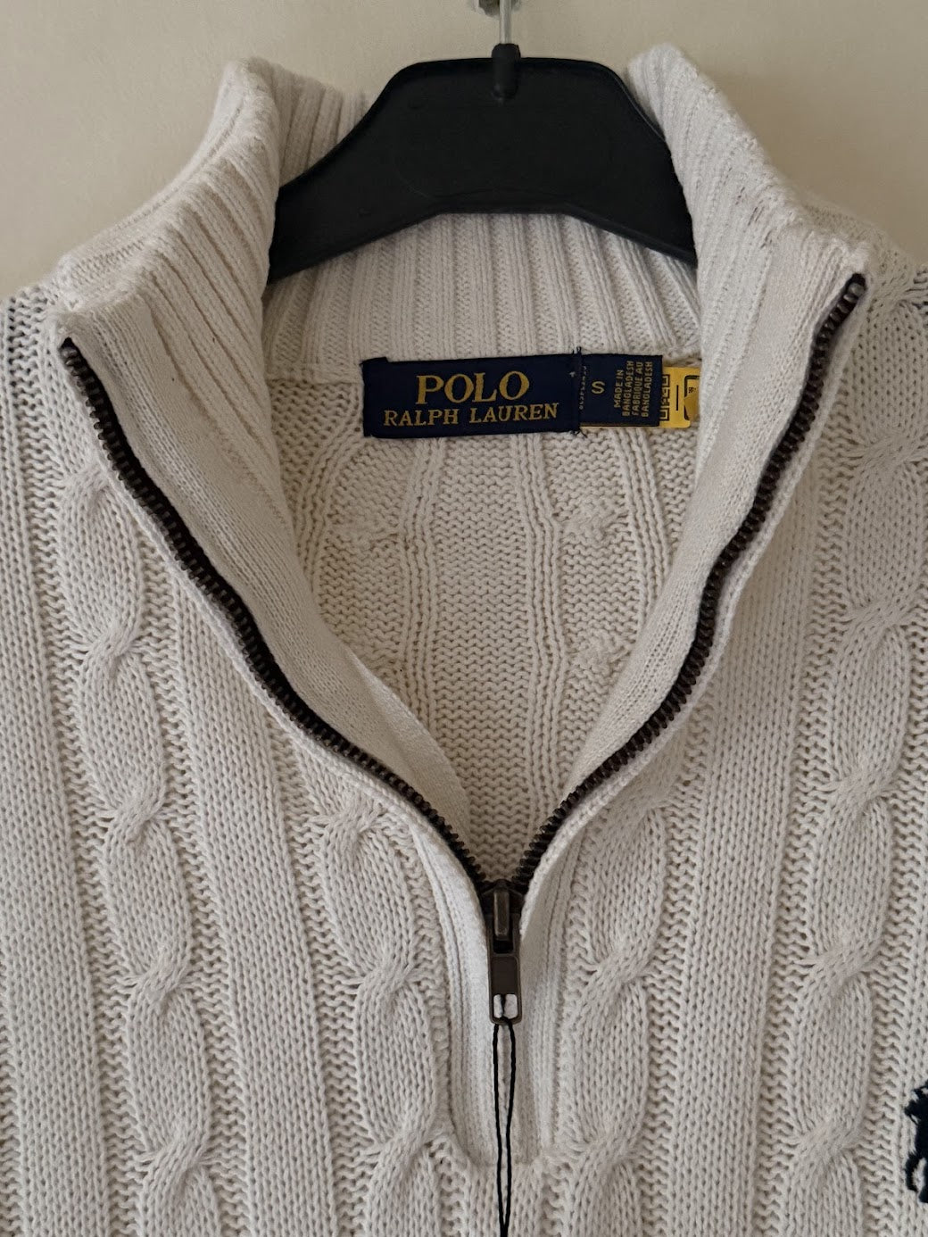 Ralph Lauren Quarter-Zip Cable Knit Winter Sweater, White