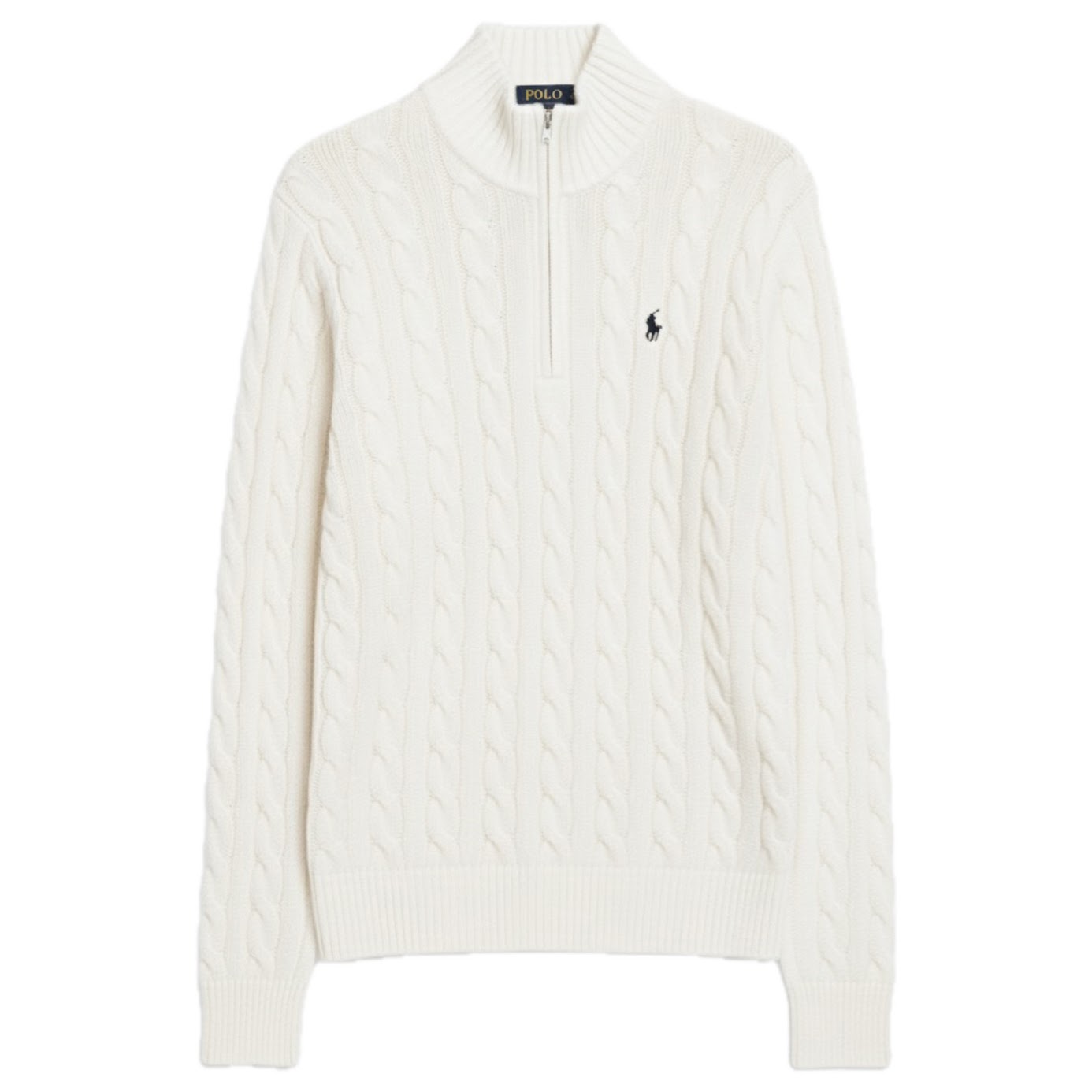 Ralph Lauren Quarter-Zip Cable Knit Winter Sweater, White